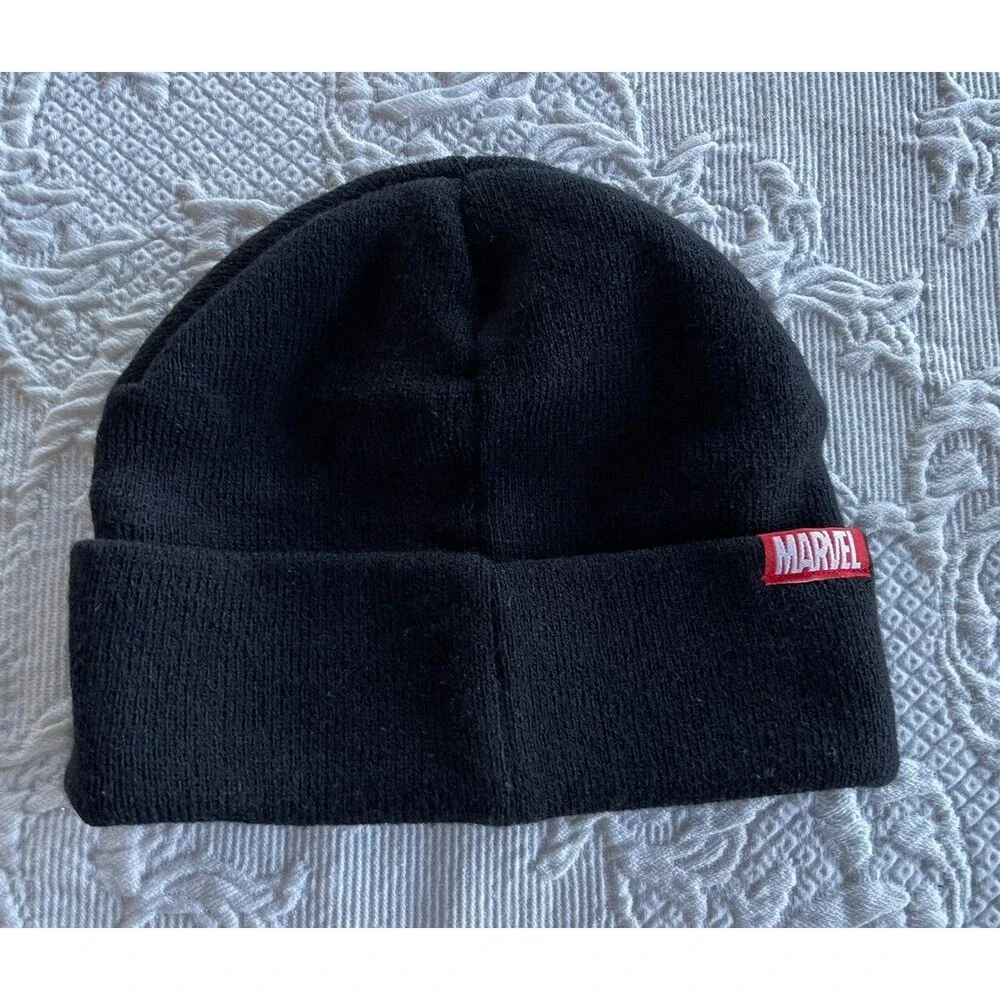 Marvel Deadpool Hat Toboggan Black Patches Acrylic RN#115665 Cap Ages 14 & Up
